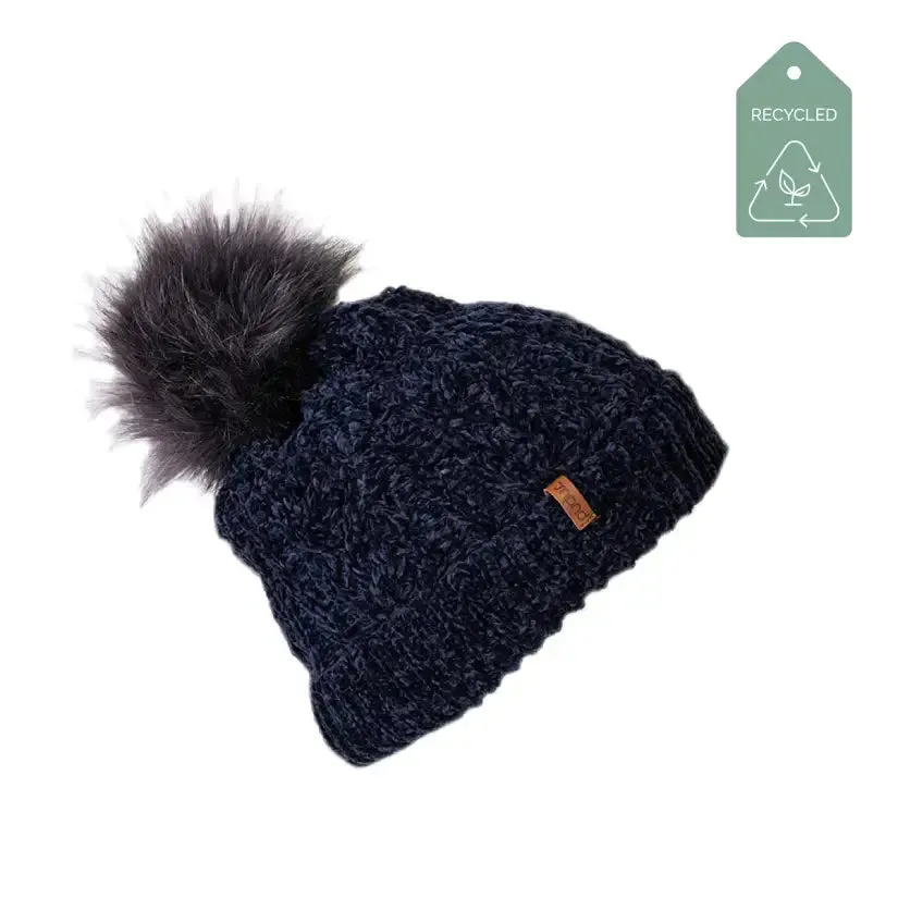 Recycled Beanie Hat - Chenille Knit Blue Sail