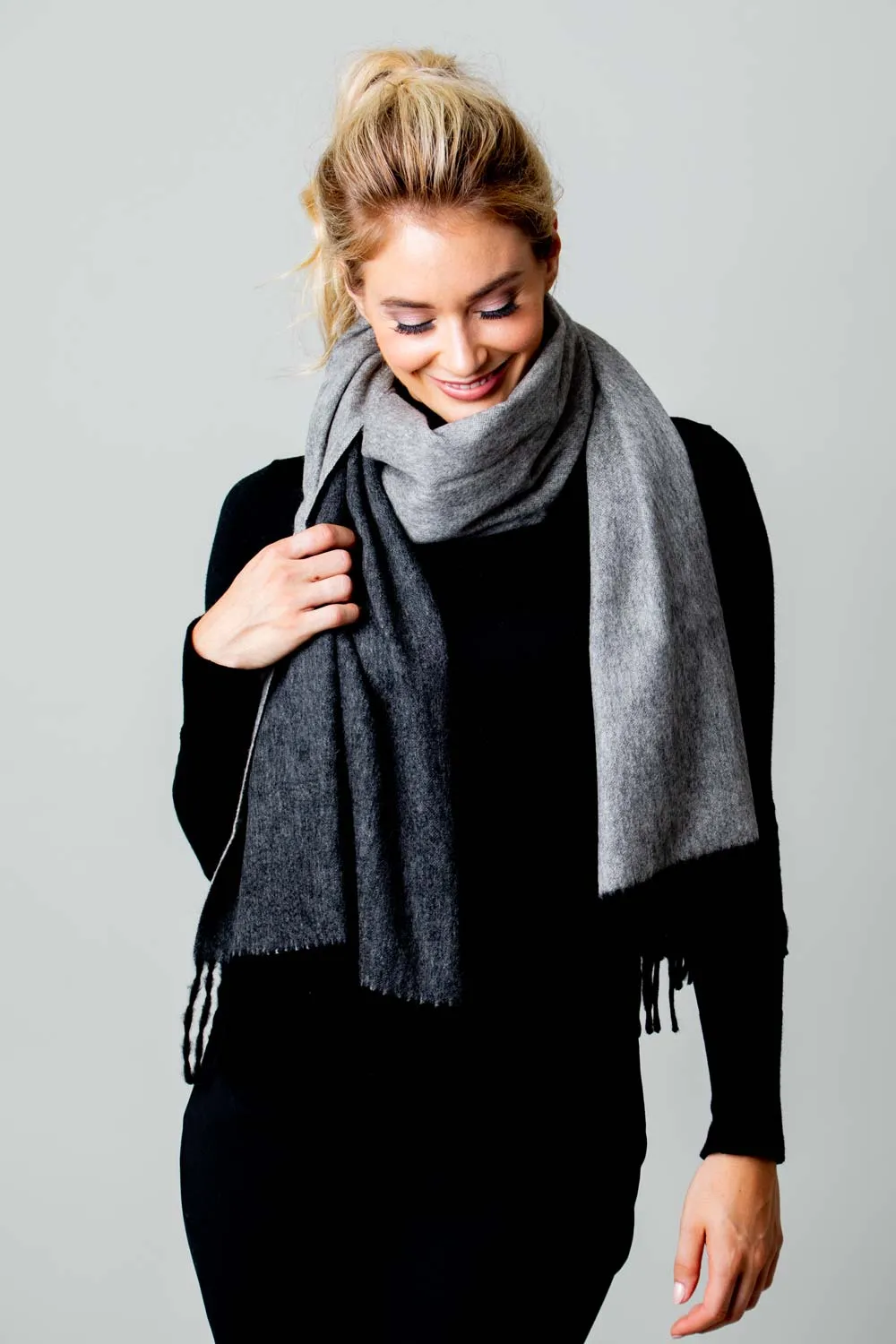 Reversible Cashmere Stole - Charcoal/Cinder