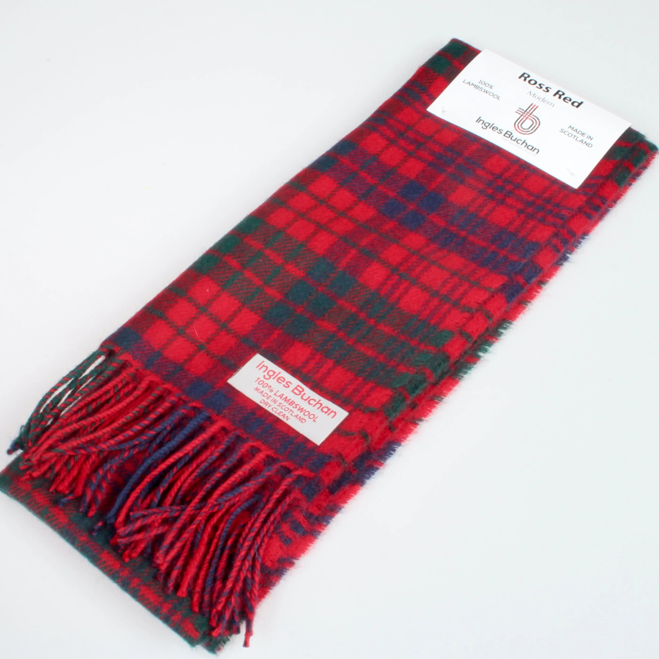 Ross Red Modern Tartan Lambswool Scarf