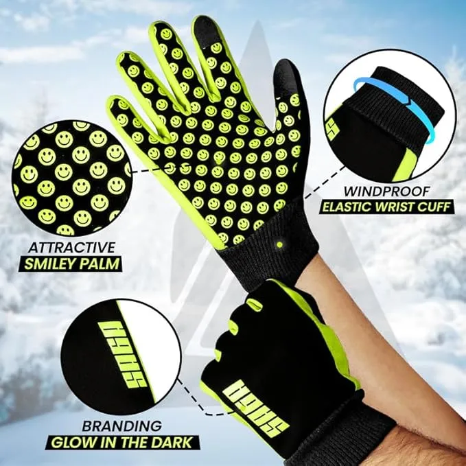 SAGA SPORTS All-Season Kids Waterproof Gloves - Glow in the Dark, Thermal, Touchscreen Compatible & Non-Slip Grip - Kids Cycling Gloves