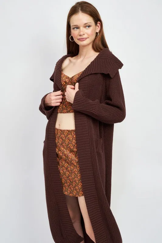 Savannah Dark Brown Lapel Maxi Cardigan