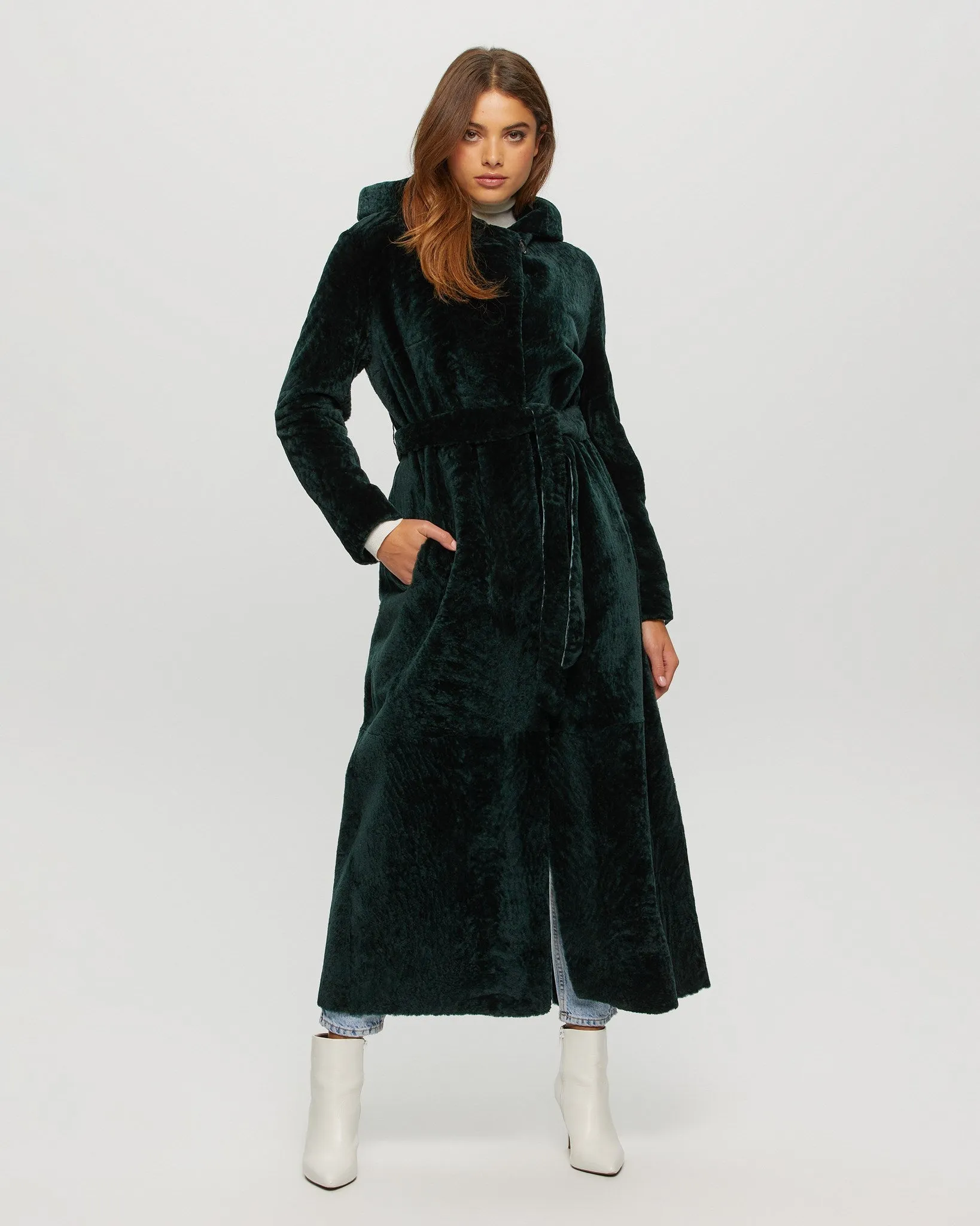 Select Shearling Lamb Coat with Hood