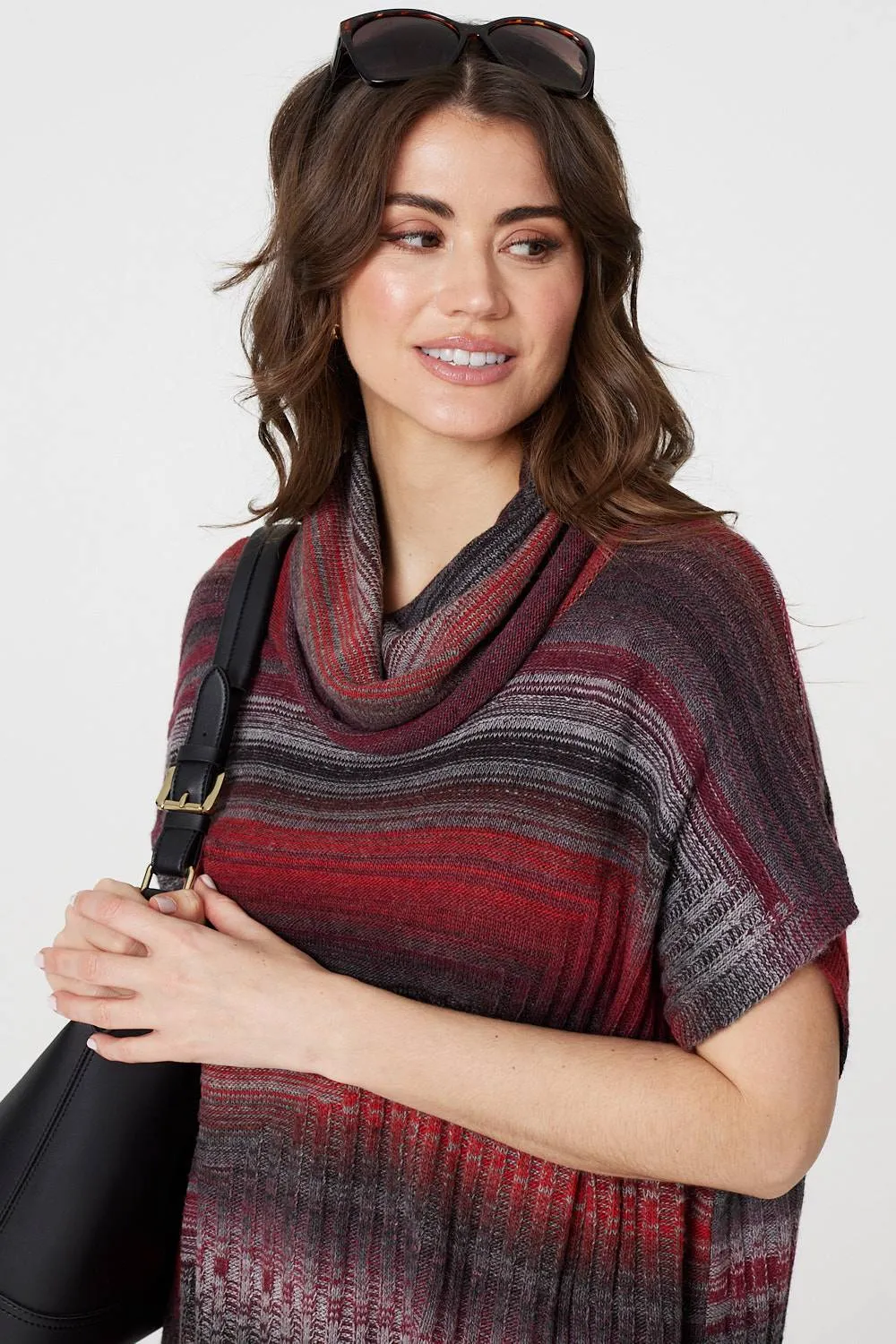 Striped Cowl Neck Oversized Knit Top