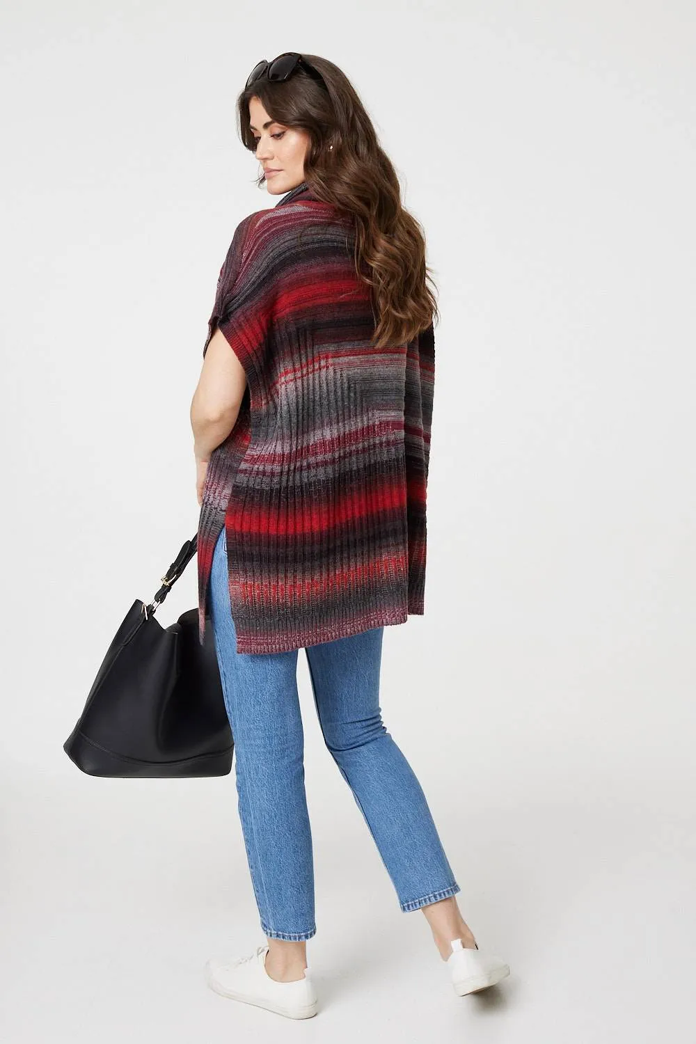 Striped Cowl Neck Oversized Knit Top