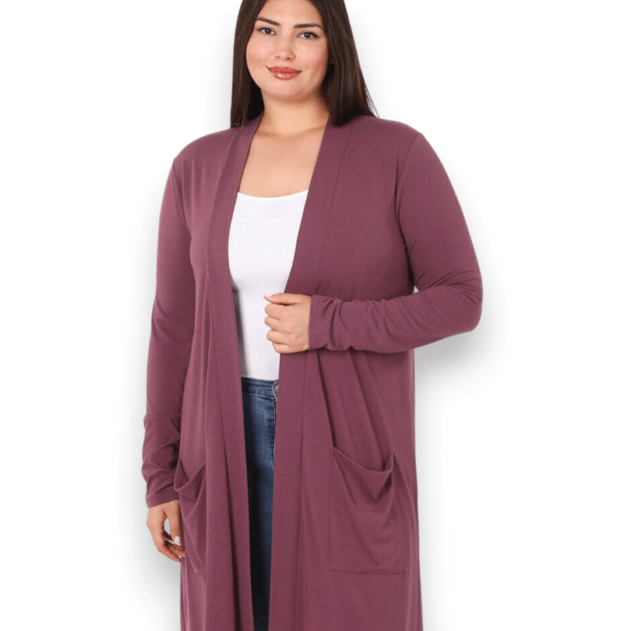 Stylish Plum Lightweight Draped Cardigan Duster