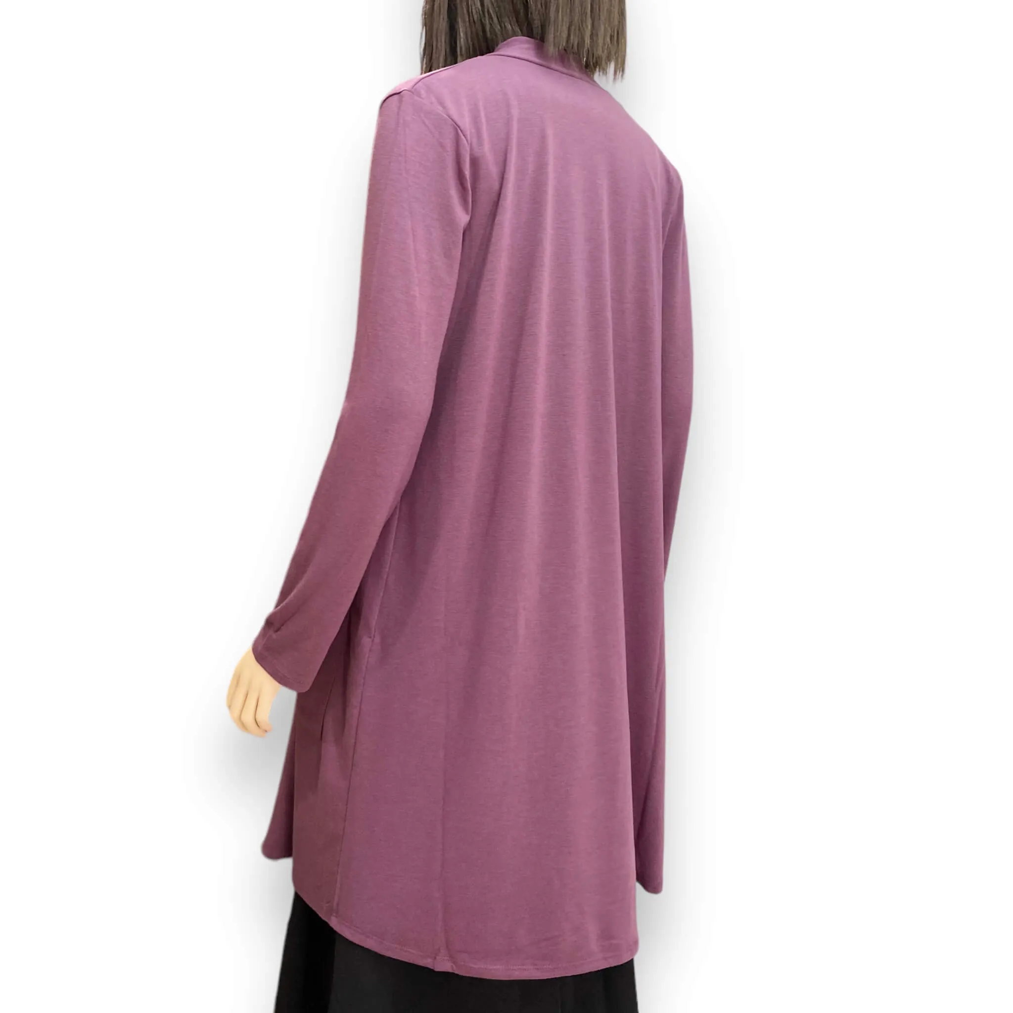 Stylish Plum Lightweight Draped Cardigan Duster