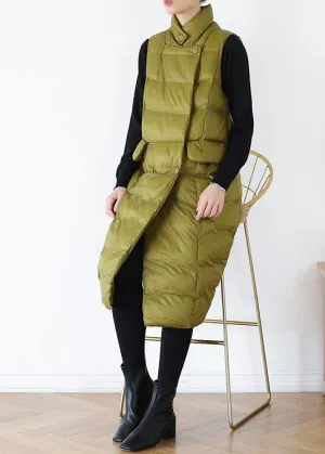 thick yellow green casual outfit casual down jacket stand collar sleeveless winter outwear