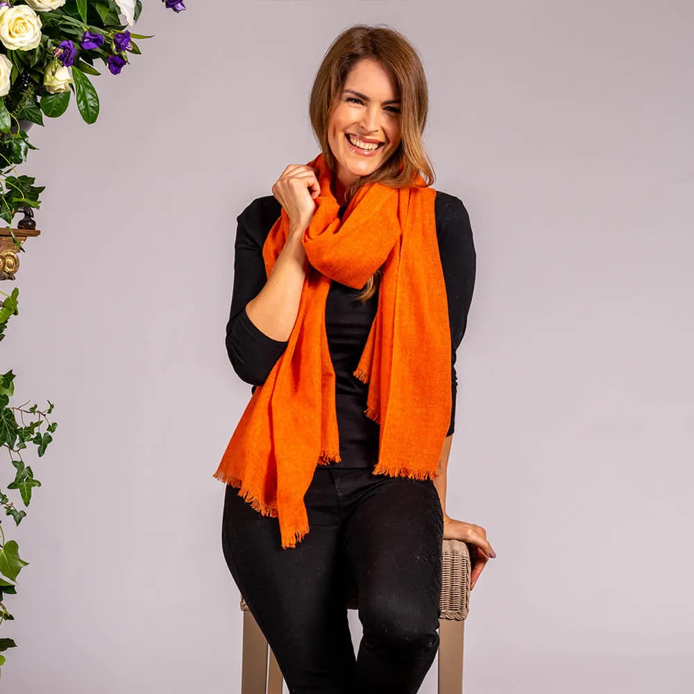 Tiger Orange Gossamer Cashmere Shawl