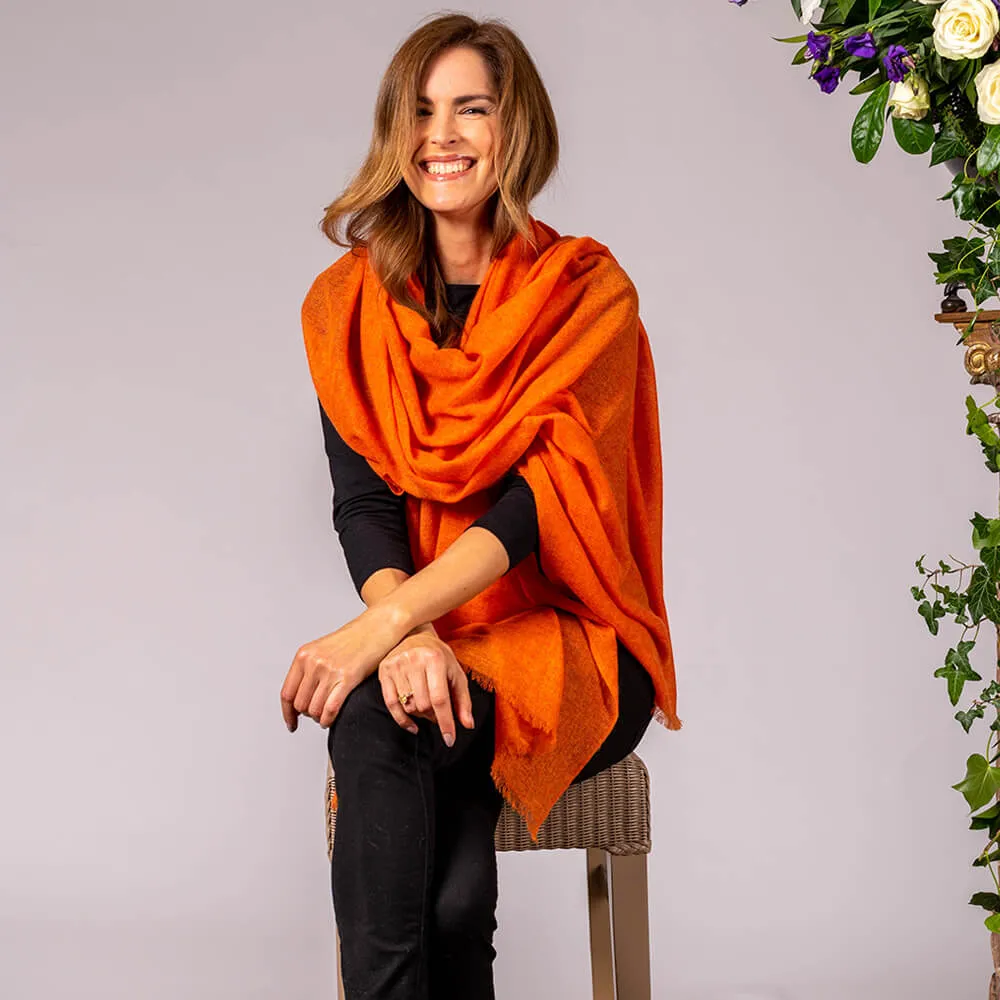 Tiger Orange Gossamer Cashmere Shawl