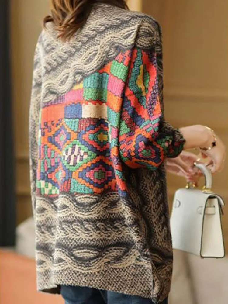 Turtleneck Printed Knitted Sweater