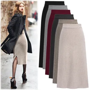 Wenkouban Knitted Pleated Skirt Long Women 2023 Autumn Winter Warm Skirts Womens Thicken High Waist Knit Skirt Female A-Line Slim Skirts