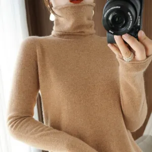 Wjczt Women Sweater Winter Cashmere Turtleneck Warm Knitwear Korean Casual Solid Bottoming Shirt Fashion Knit Pullovers Brown Sweater