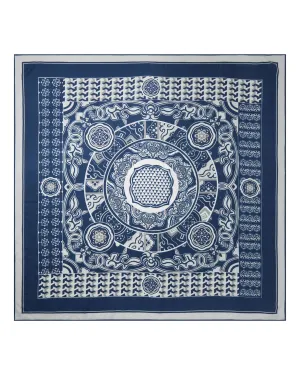 Women's Cashmere Silk Printed Foulard Navy Blue