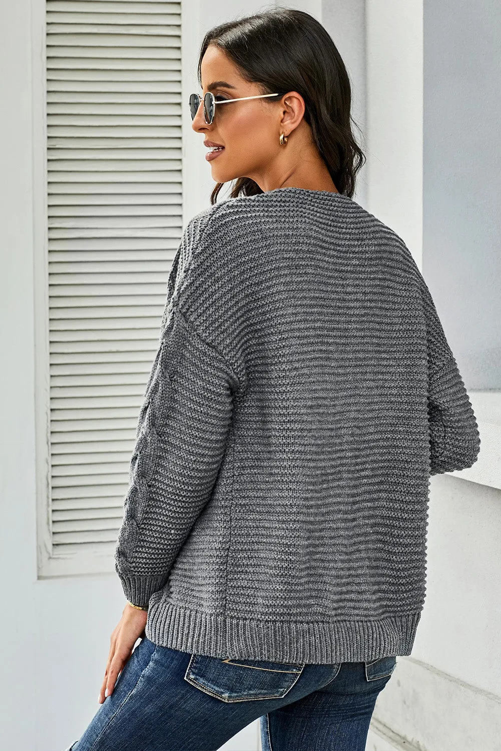 Women's Gray Chunky Wide Long Sleeve Knit Cardigan