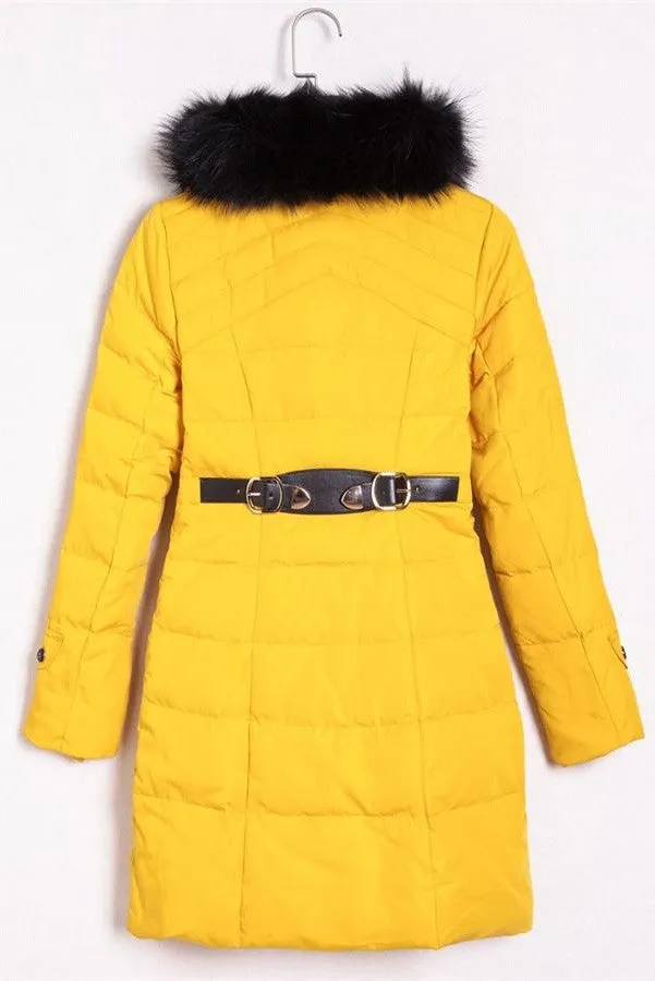 Yellow Comfy Winter Clothes Long Style Women's Down Jacket D7