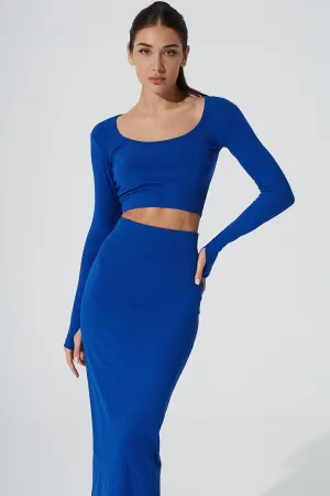 Zeya Knitted Long Sleeve Crop Top - Egyptian Blue