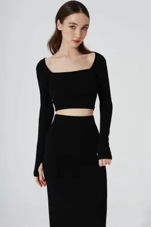 Zeya Knitted Long Sleeve Crop Top - Noir